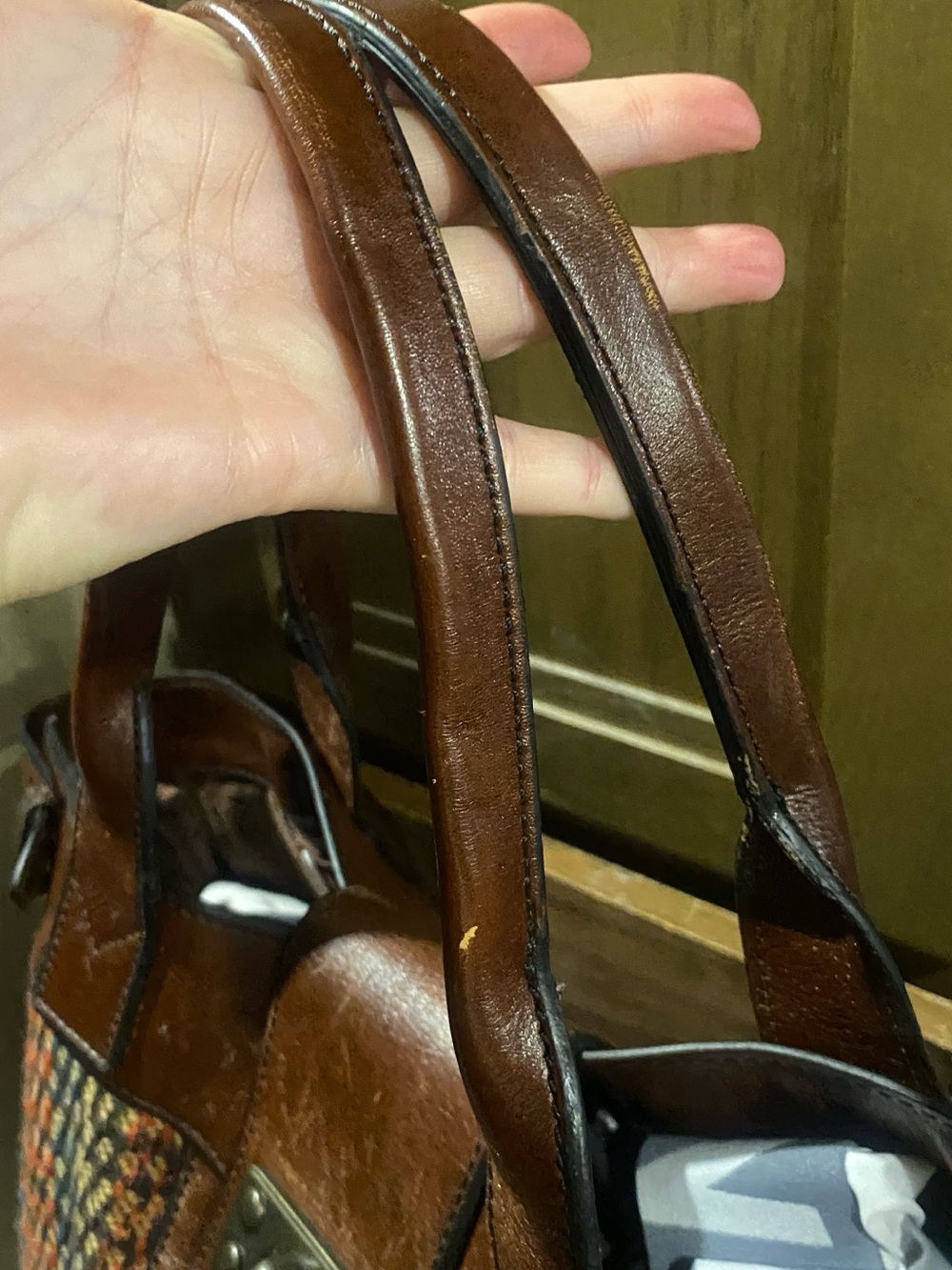 FOSSIL vintage reissue weekender XL leather plaid tote travel bag - Picture 8 of 10